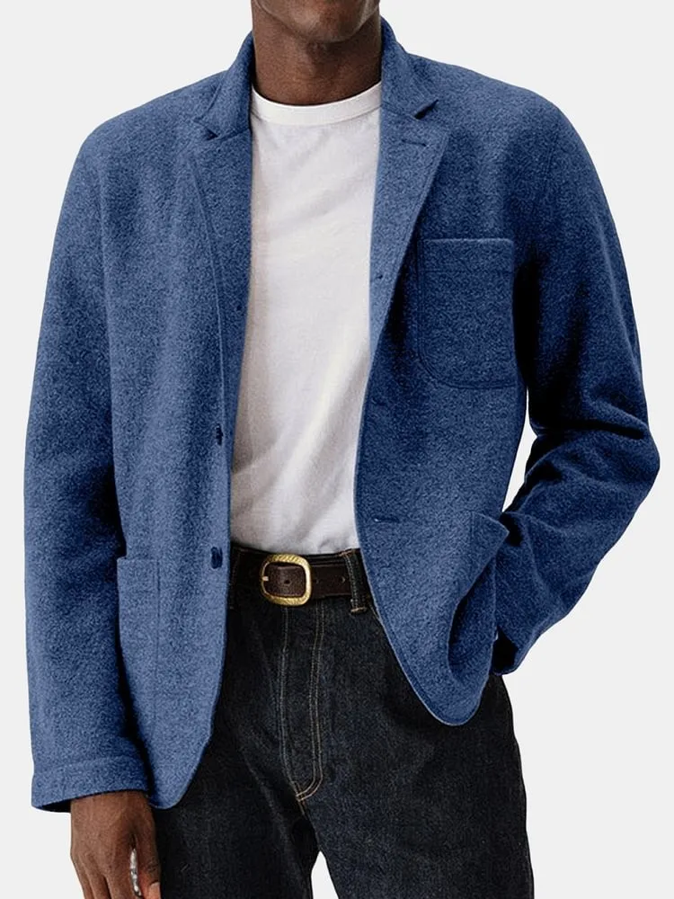 

Vintage Solid Color Woolen Coat Men Fashion Business Casual Suit Jacket Autumn Fashion Long Sleeves Loose Overcoat Streetwear