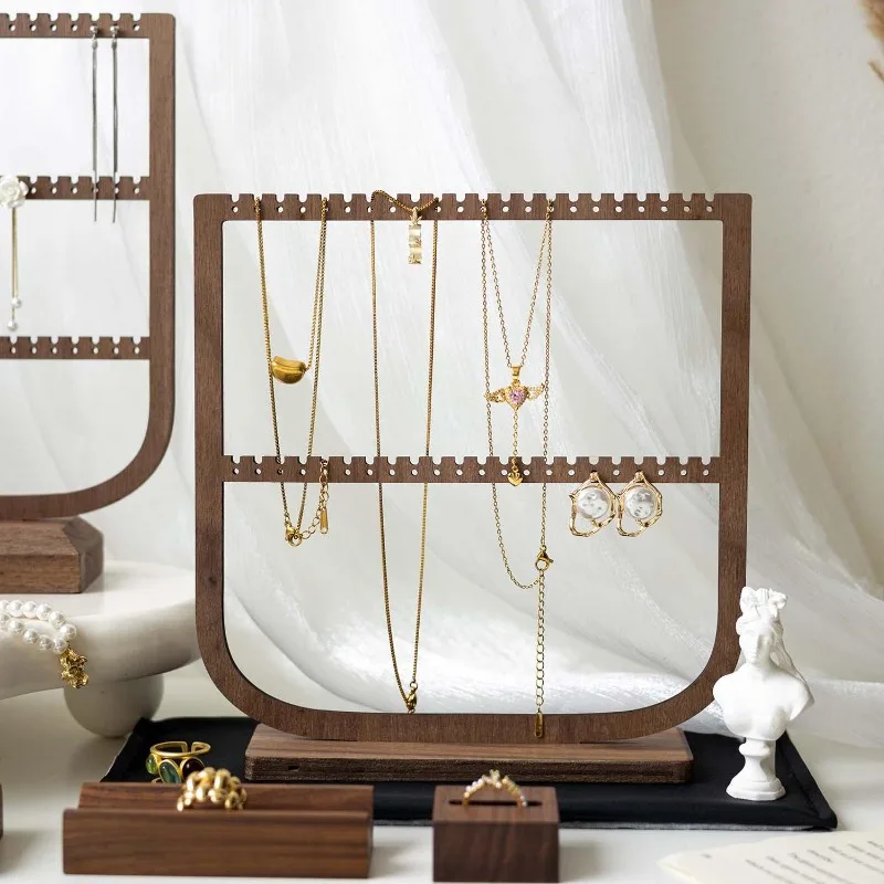 

Деревянная подставка для ювелирных изделий, стойка для сережек, роскошная стойка для хранения ювелирных изделий, прямая трансляция, серьги, ожерелье, витрина, полка