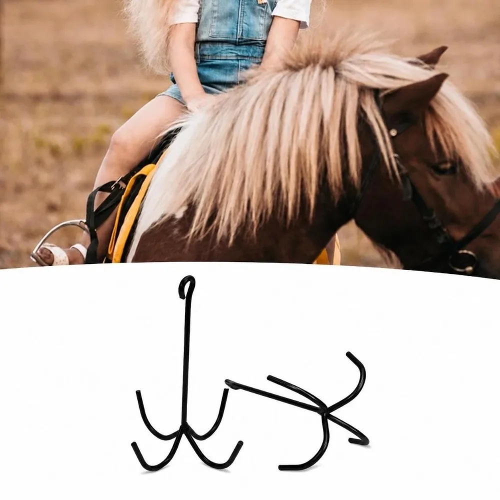 2pcs Sturdy Iron 4 Prong Tack Hooks Durable Black Bridle Hooks Easy Installation Load Bearing Halter Hooks Barns