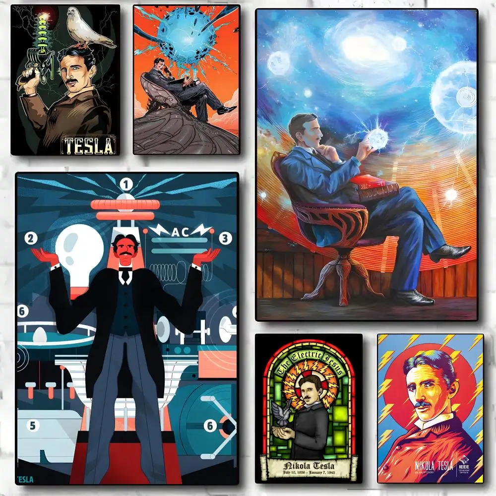 World Famous People Nikola Tesla-T Poster Decorative Wall Art Stickers Mural For Home Living Room Hallway Decor Gift