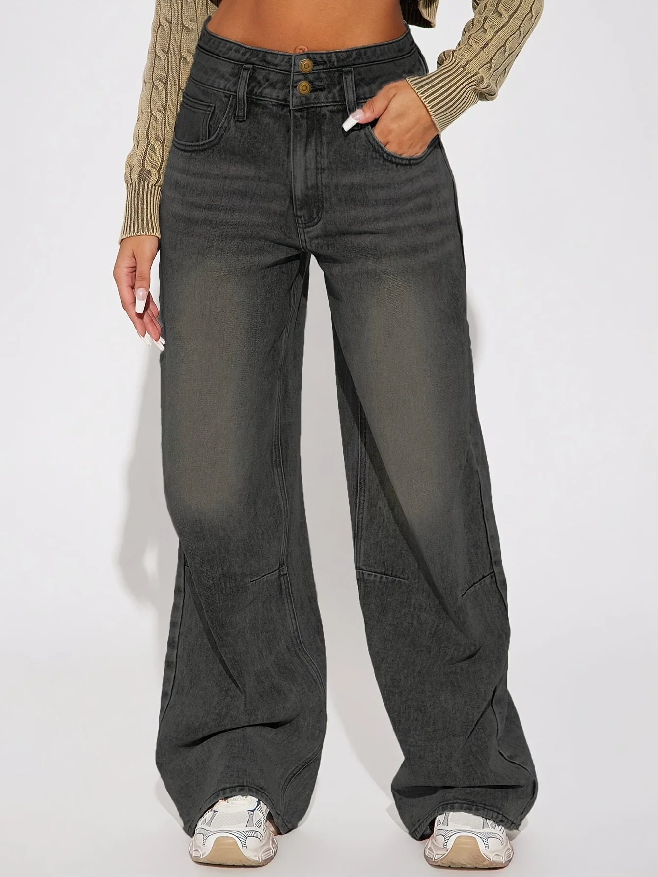 

American-style strapless design retro jeans, women's straight-leg loose casual wide-leg pants