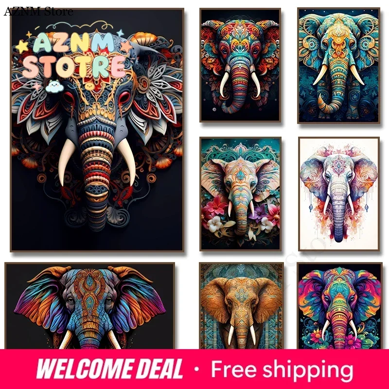 Mandala Elephant Poster Wall Art Abstract animal Religion canvas Printing Mural Living Room Home Decoration cuadros