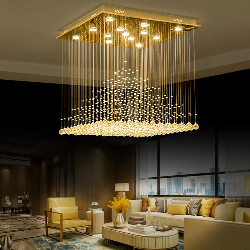 Chandelier K9 Crystal Pendant Ball Square Chandelier Lighting Fixture Raindrop Curtain Glass Chandelier LED Light