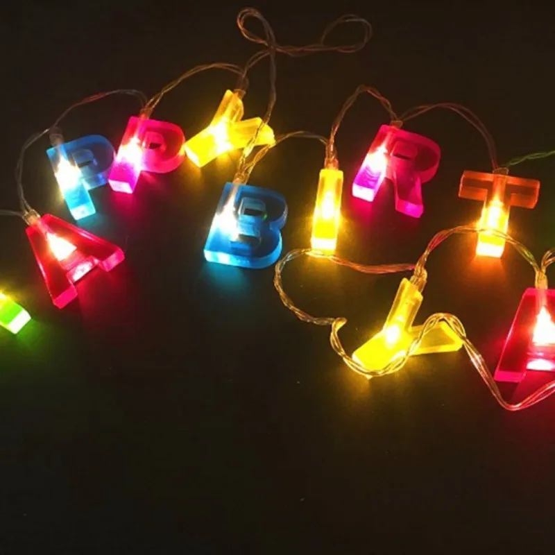 Colorful Happy Birthday Letter LED String Lights Creative Birthday Party Decoration Bedroom Fairy Lights Holiday Garland Lamp