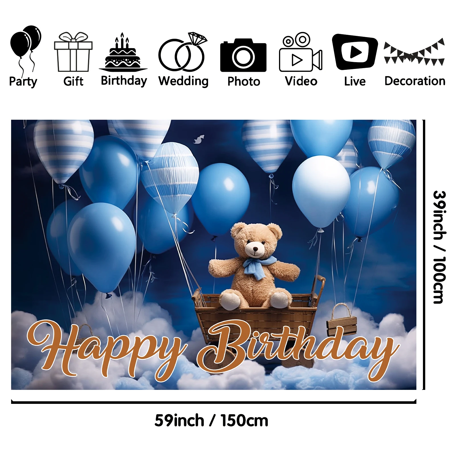 1PCS 100x150cm Baby Birthday(15) Theme Backdrop,Photography Background,Used To Gifts,Activities Or Other Party Decoration