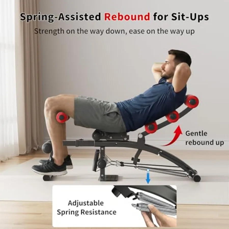 Home gym ab machine with squat function: adjustable multi-functional ab trainer in black steel featuring padded bench for abdom