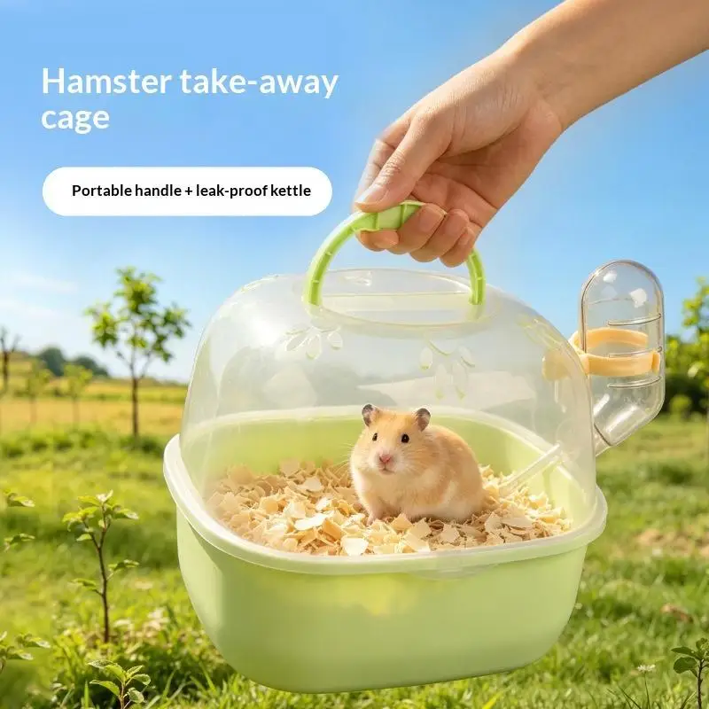 ~Portable Transparent Handheld Hamster Hare Cage With Transparent Cover Leakproof Water Bottle Handle Outdoor Hamster Home