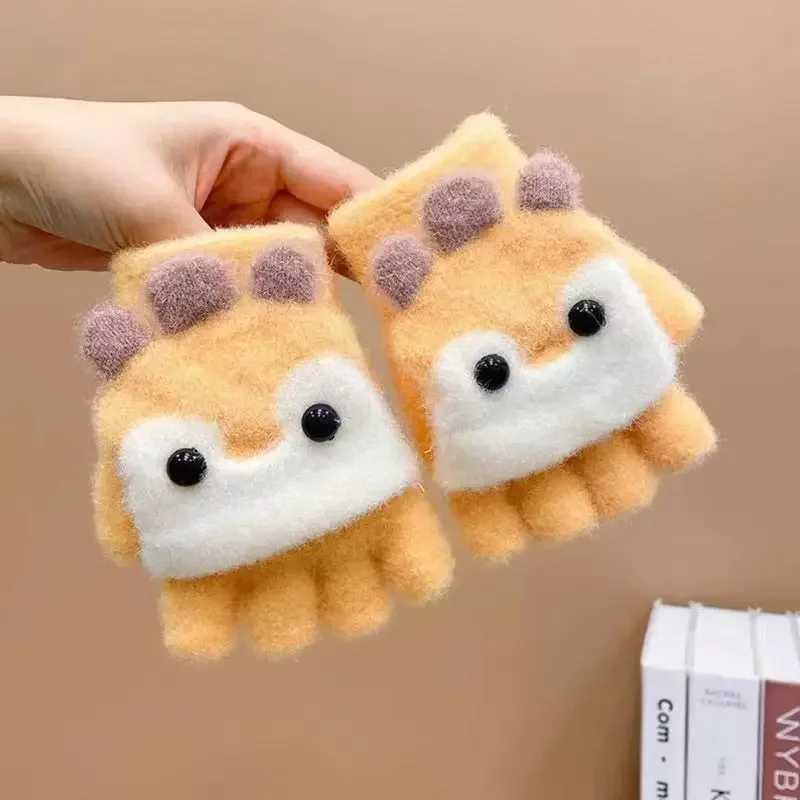 

Cute Penguin Kids Plush Gloves Winter Anti-Cold Warm Children Half Finger Glove 2-8Year Boys Girls Baby Cartoon Flip Mittens