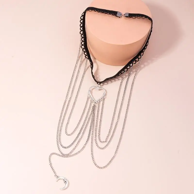 

31BB Moon Heart Tassel Thigh Chain Leg Chain Harness Gothic Leg Garter Belt Beach Club Rave Party Body Supplies