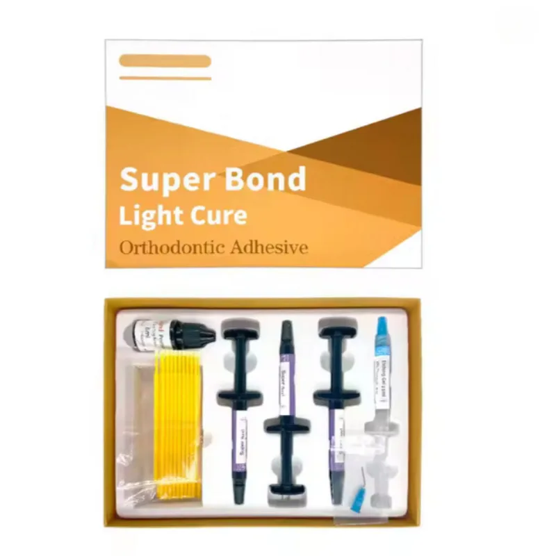 Dental Orthodontic Bracket Adhesive Kit Enamel Bonding Resin Complete Set Paste Etchant Liquid Brush Mixing Stick Curved Tip