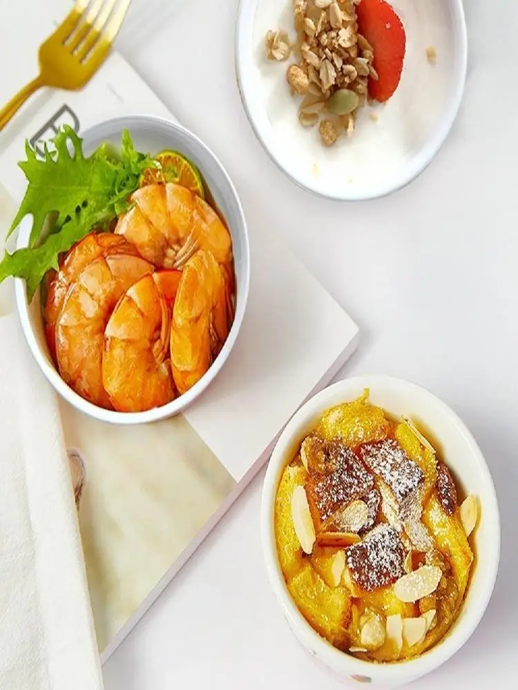 Ramêtres colorées pour four de cuisson, plat à condiments en céramique sûr, Mini bols empilables en porcelaine cannelée, Desserts 4 pièces