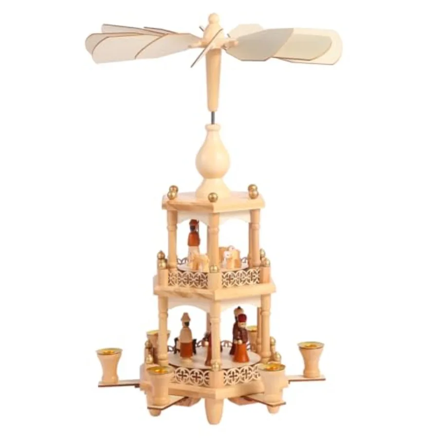 

Christmas Pyramids with 6 Candler Holders-17 Inches-3 Tiers Carousel-Wood Nativity Scene Set
