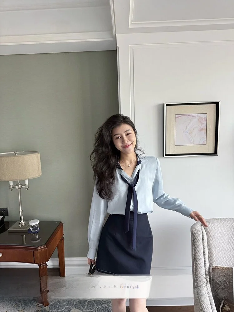 

Zhang a Xing Mist Island Spring Color irt ter Ne Long Sve Women's Faion Set with Pure Color Skirt And Pants