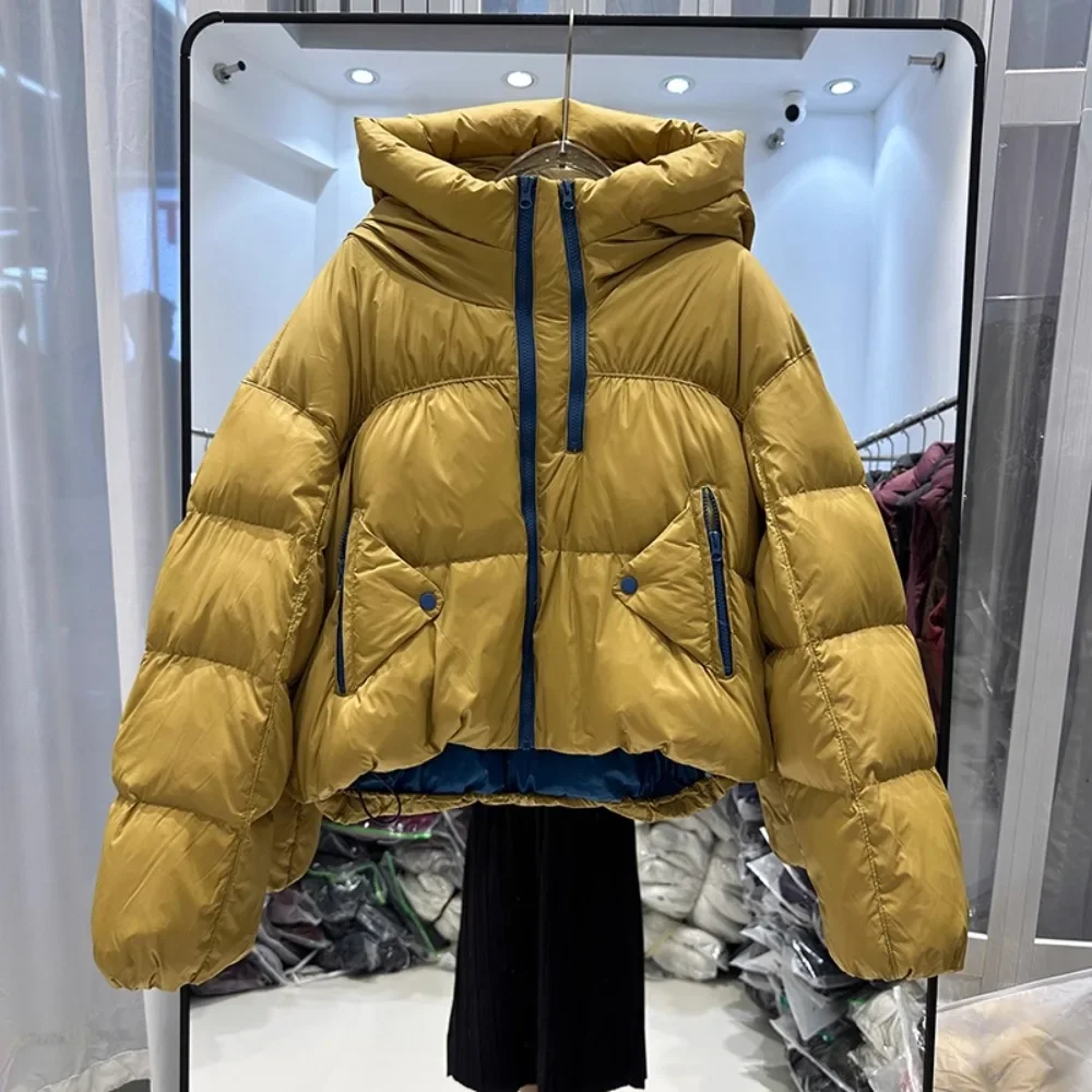 Puffer Coat Women Vintage Down Coat Autumn Winter Long Sleeve Hooded Parkas Female Casual Thicken Warm Down Jackets Feathers