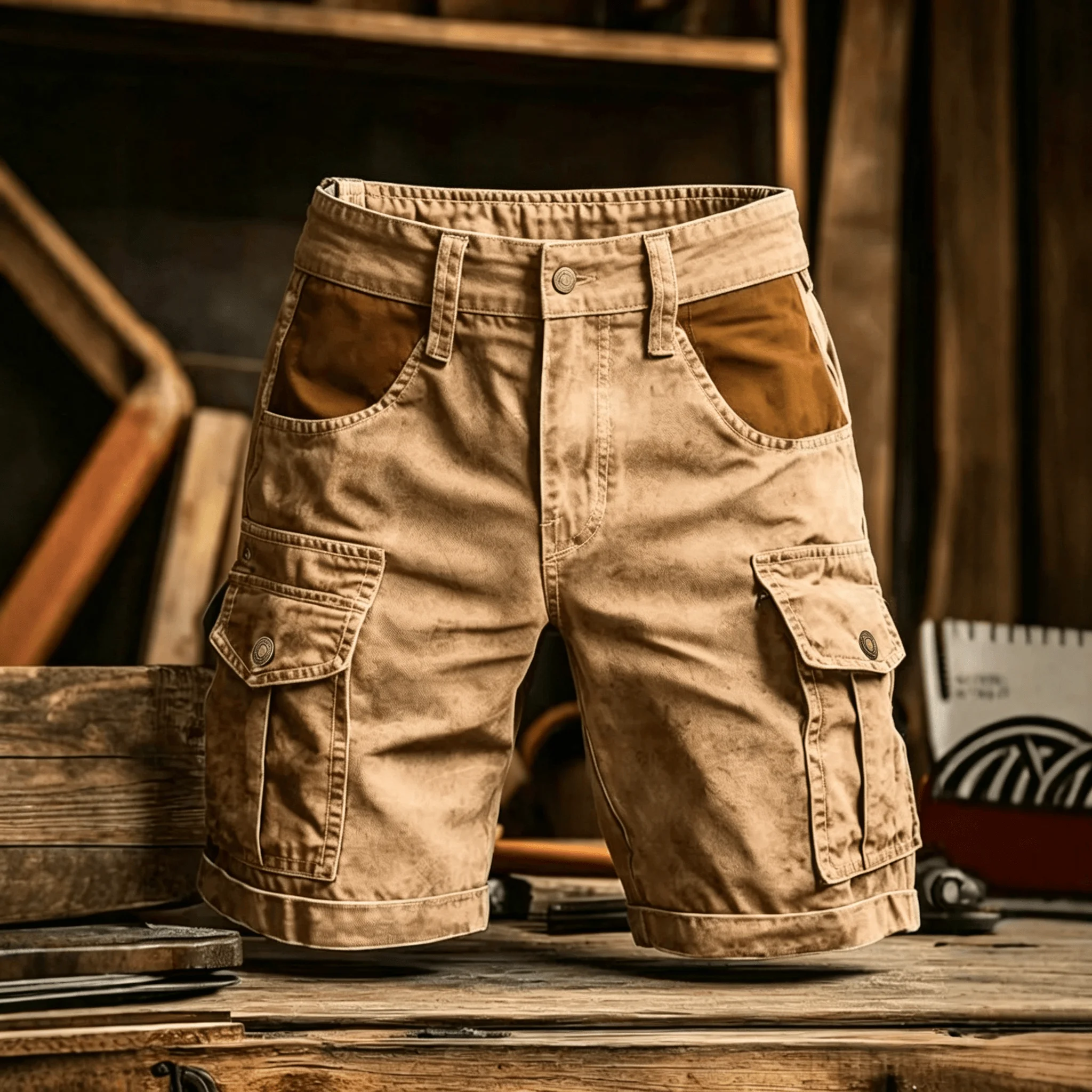 100% Baumwolle Herren Cargo-Shorts Sommer Amerikanischer Street-Punk-Stil Gespleißte Freizeitshorts Outdoor Herren Multi-Taschen-Sportshorts – Detail 6