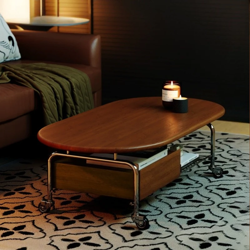 

Medieval style coffee tables advanced sense oval solid wood movable side table new home журнальный столик living room furniture