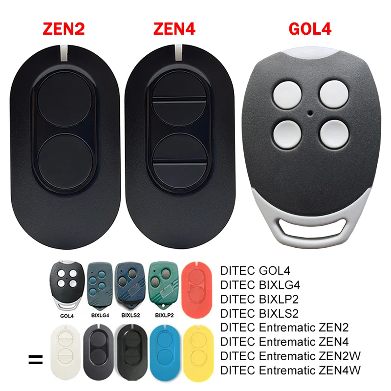 DITEC Entrematic ZEN2 ZEN4 ZEN2W ZEN4W GOL4 BIXLG4 BIXLP2 BIXLS2 Garage Door Remote Control 433.92MHz Rolling Code Transmitter