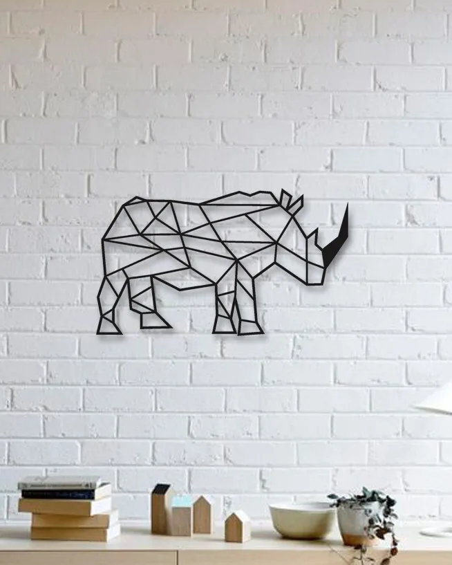 Designed Geometric Shaped Decorative Metal Table Rhinos Wall Decor Black Wall Décor,Living Room, Bedroom, Kitchen, bathroom Int