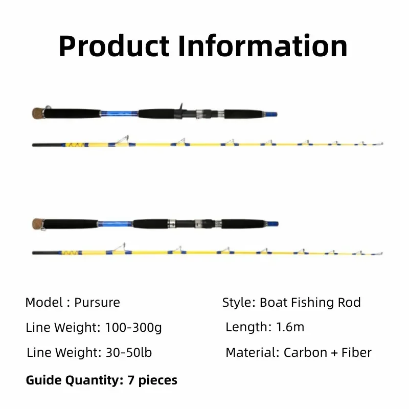 Mavllos Pursure Bass Fishing Rod Lure 100-300g Line 30-50lb 1.6m MH Solid Tip Saltwater Trout Fishing Casting Spinning Rod