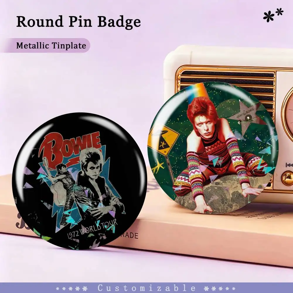 David Bowie Ziggy 70s glam rock Custom Tinplate Round Button Badges Pins Brooches for Clothes Backpack