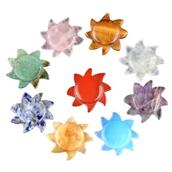 Gemstone Sun Ornament for Home Decoration Handmade Craved Healing Chakra Crystal 28mm Solar Pendant Figurine Sculpture