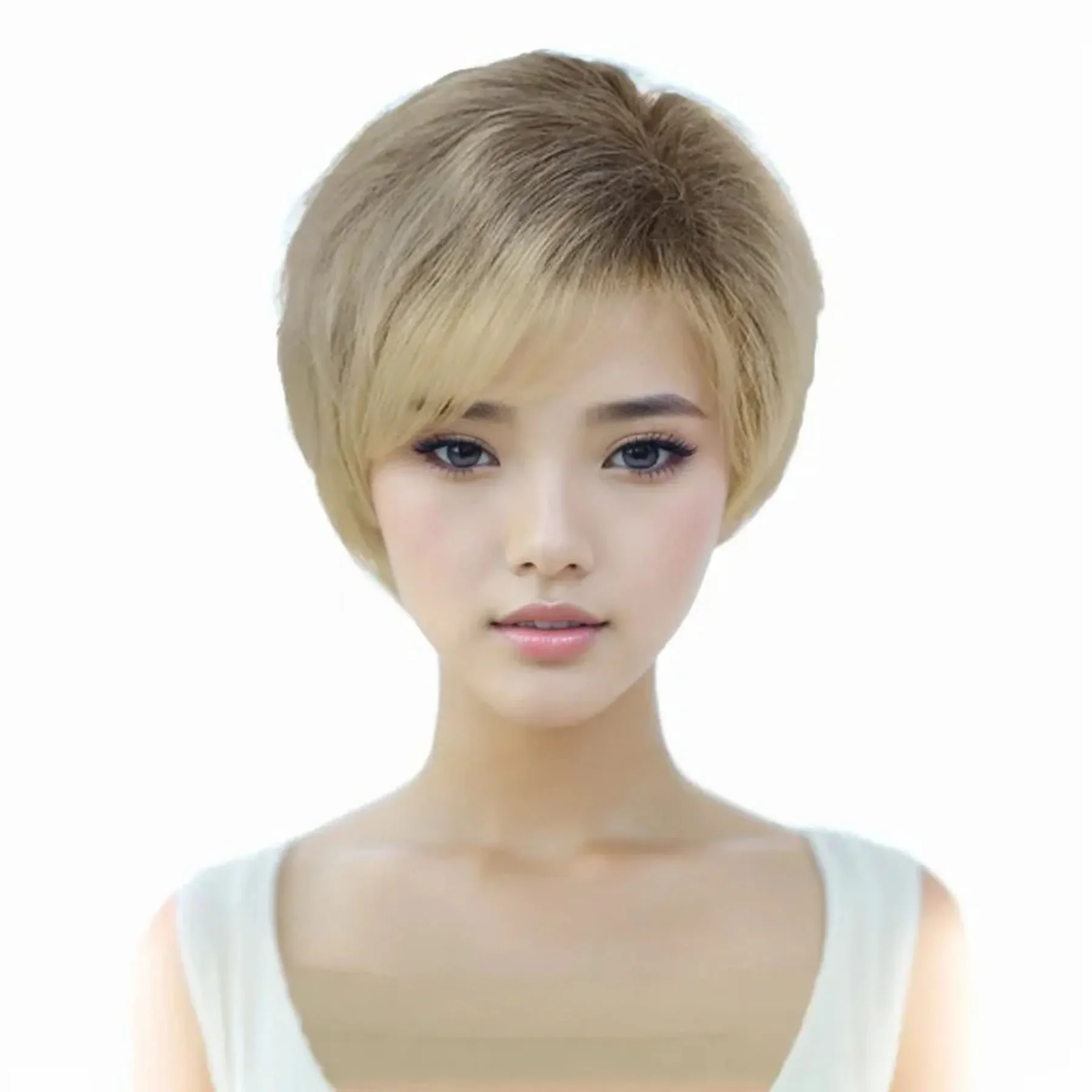 

Ombre Blonde Wigs for Women Synthetic Hair Short Wig with Bangs Lady Girls Daily Wear Natural Hairstyles Mommy Wig Casual Style