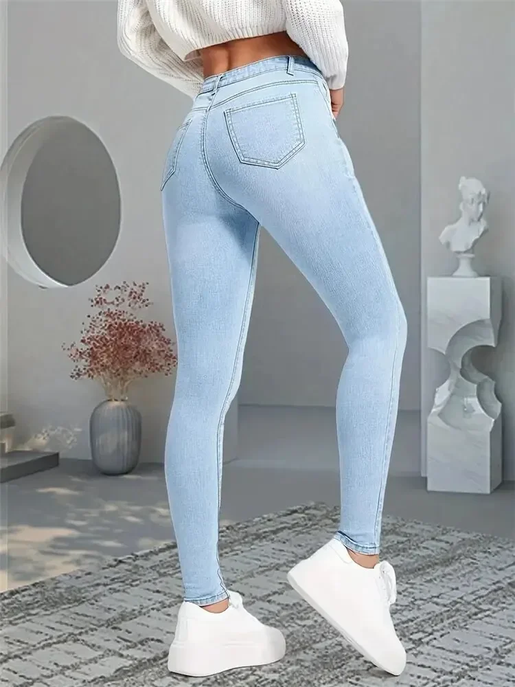 Mulheres estiramento jeans magros senhora fino ajuste lápis jeans meninas leggings perna reta calças jeans azul cinza preto sexy calças compridas