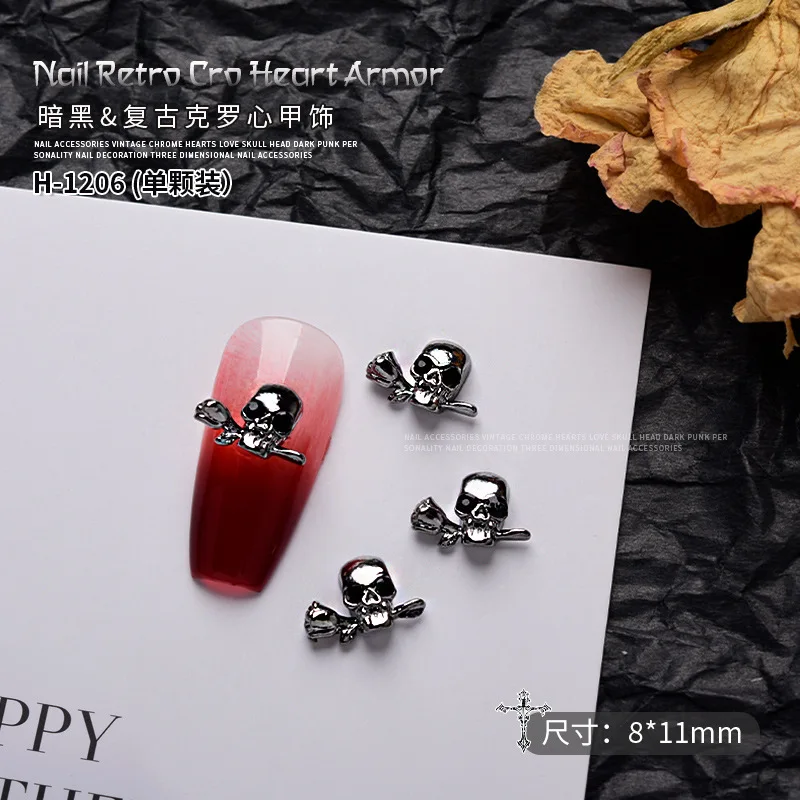 10 pz stile Punk gotico lega Charms cuore scheletro croce ragno Design per Halloween3D Nail Art unghie decorazione accessori