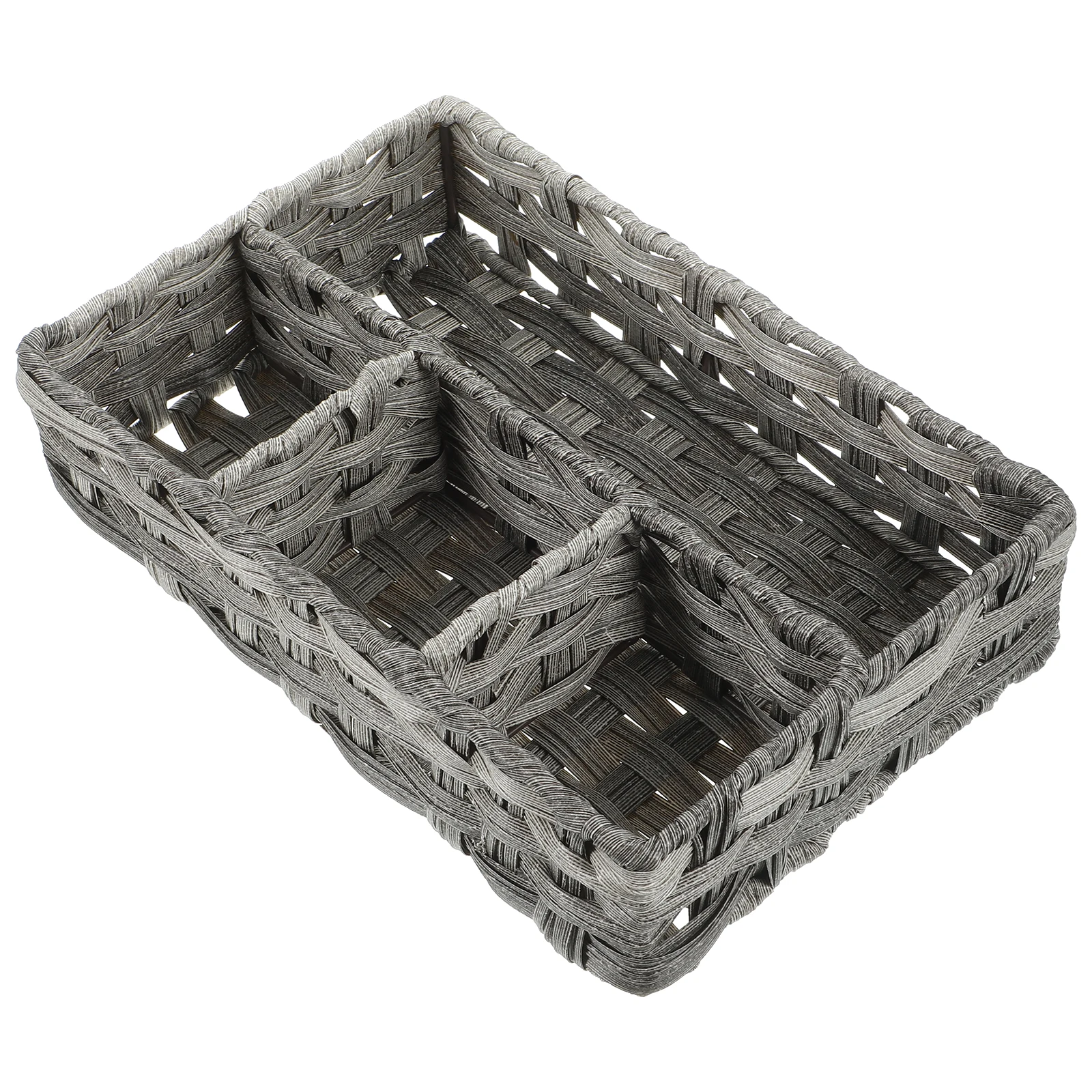 Rattan Storage Box Large Capacity Waterproof Desktop Organizer with Metal Frame Grey Household Table Accessories Makeup
