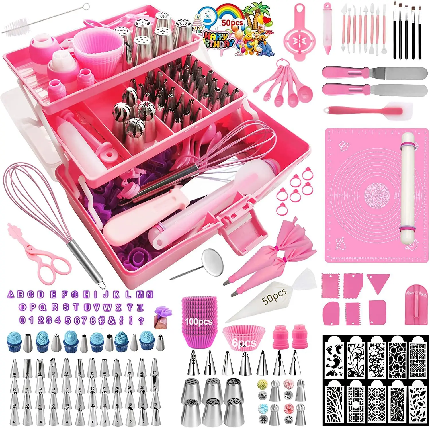 Cake Decorating Supplies Kits 2021 Upgrade 370 Piece Cake Baking Set Decorating Mouth Decorating Bag Cake Nozzle Set Baking Tool