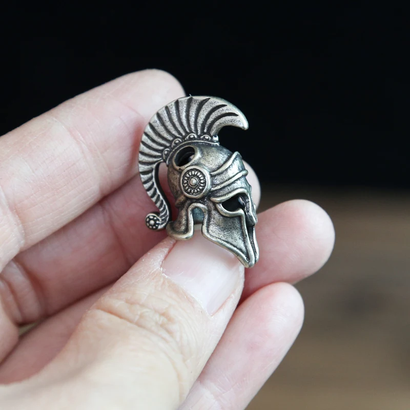 Spartan Roman Warrior Helmet Brass Knife Beads Outdoors EDC Tool DIY Paracord Lanyard Pendants Woven Rope Bracelets Accessories