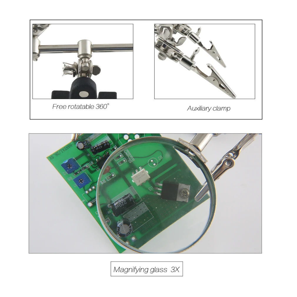 Helping Hands Magnifier Stand with Dual Alligator Clips Adjustable FEITA 5X Magnifying Glass Perfect for Soldering Crafting