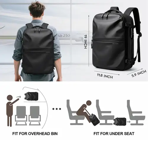 Imagen 2 del producto Mochila de viaje antirrobo BANGE para hombre, mochila para ordenador portátil de 15,6 pulgadas con compresión al vacío, mochila escolar de negocios, mochilas para senderismo