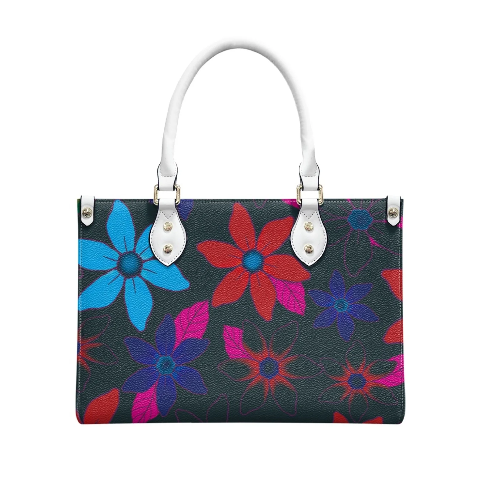 

Woman's PU Leather Tote Handbag ,Can Be Crossbody Handbag ,Plant Flower Printing,Multi Size,Large Capacity, Customizable Styles