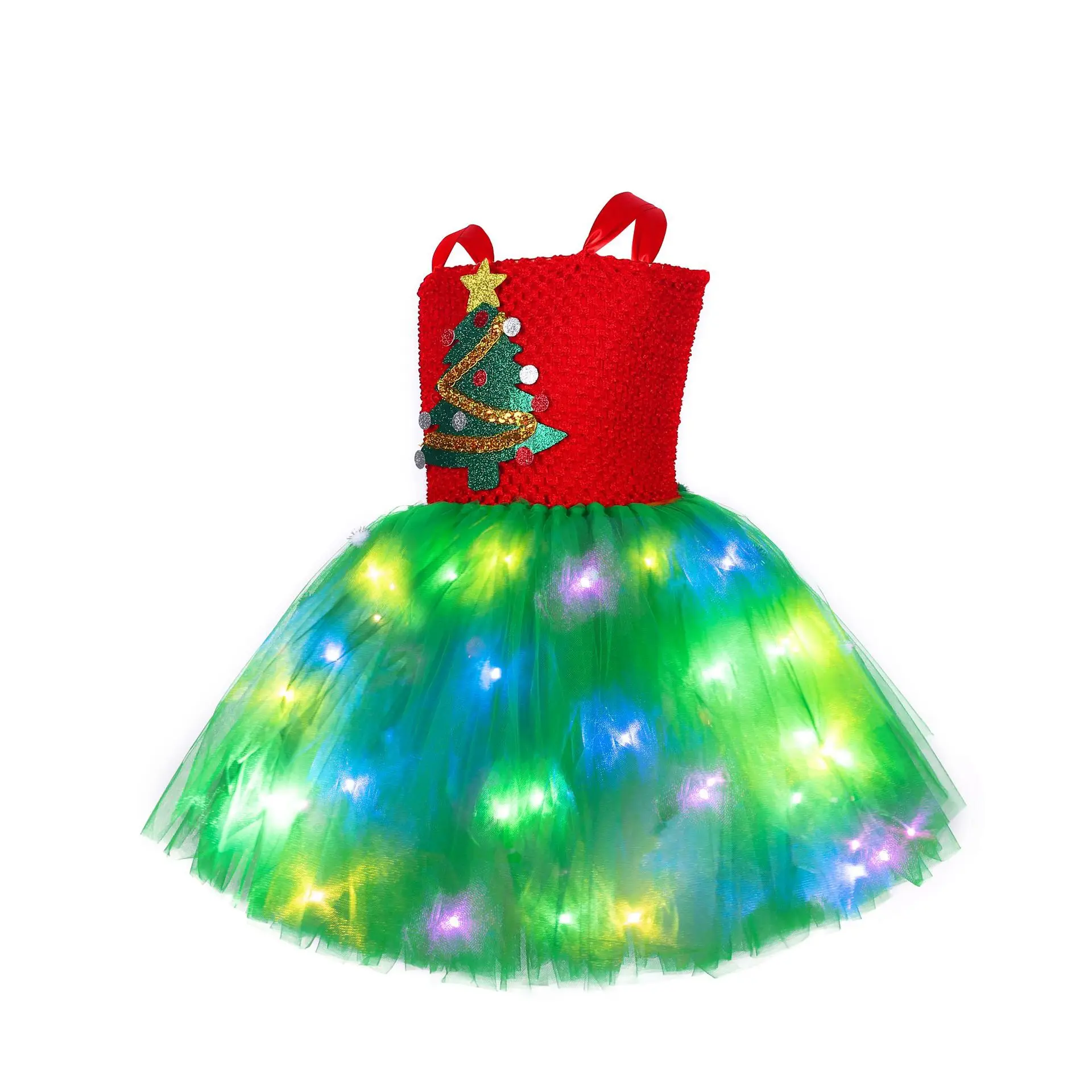 Girls Christmas Cosplay Costumes LED Luminous Christmas Tree Tutu Dress Children's New Year Christmas Party Costume Gifts 코스프레