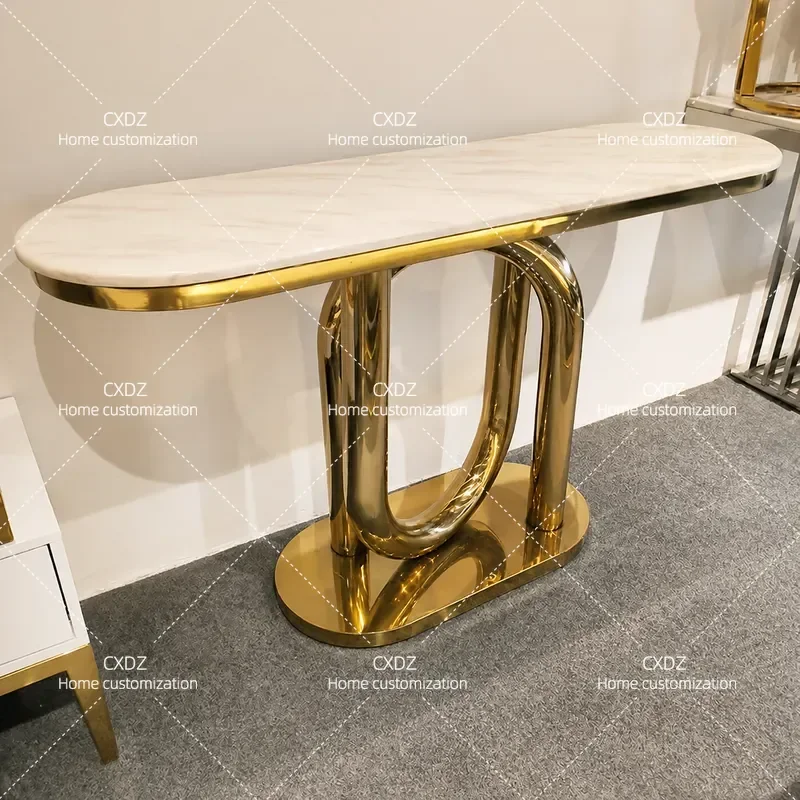 Italian marble entrance table Modern entrance front door against the wall End view table Light luxury high-end stainless