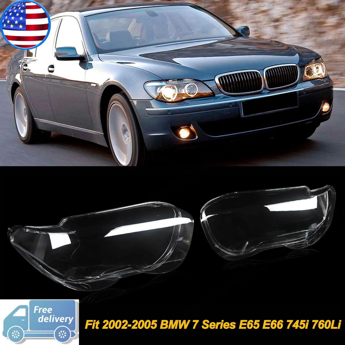 Für BMW 7er Serie E65 E66 745i 745Li 760i 760Li 2002-2005 Scheinwerferlinsenabdeckung Klare Autolichter Lampenschirm Paar Scheinwerferabdeckung