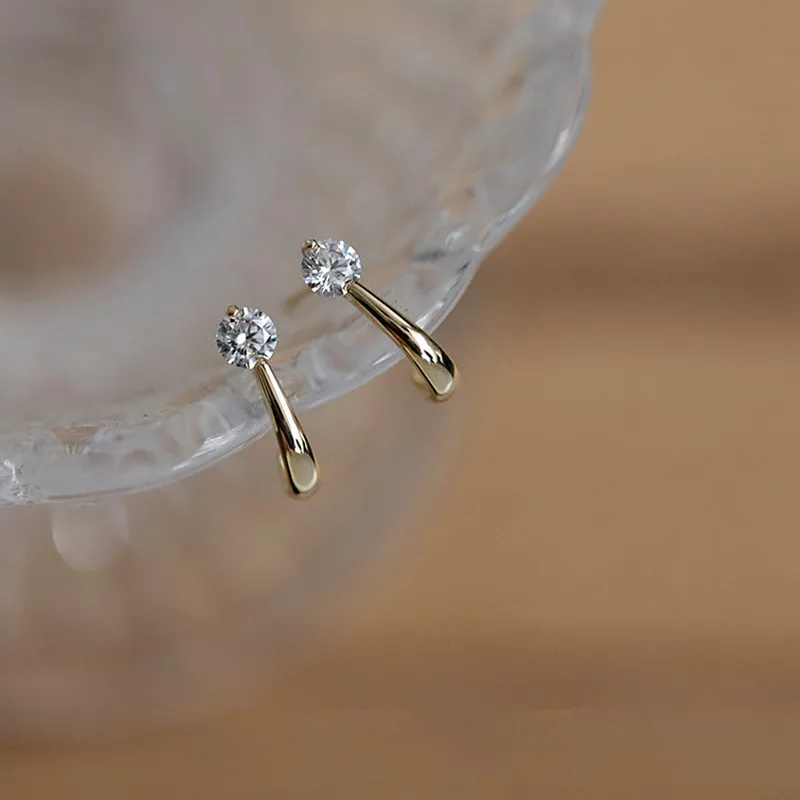 925 Silver Needle Simple Crystal Arc Stud Earrings Women Gold Plating Jewelry Gift Shiny Zircon Stud Earrings Friendship Gift