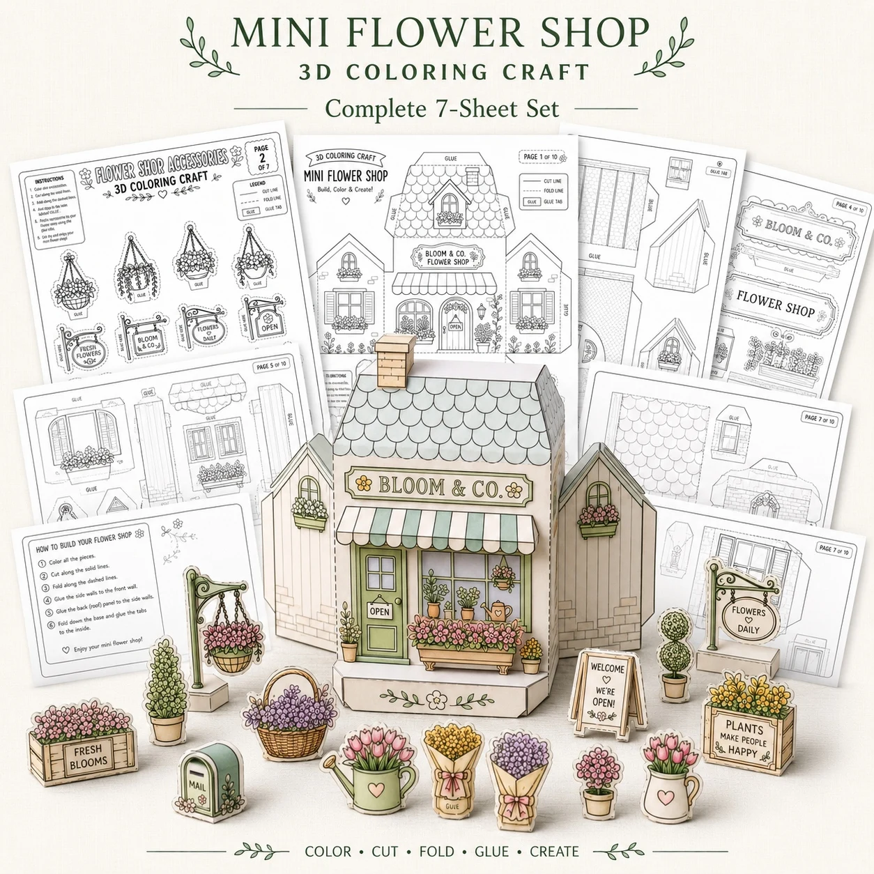 DIY Paper Flower Shop Craft Kit 3D House Origami Handmade Foldable Paper Set Craft Ornament Creative Craft Origami Making Kit
