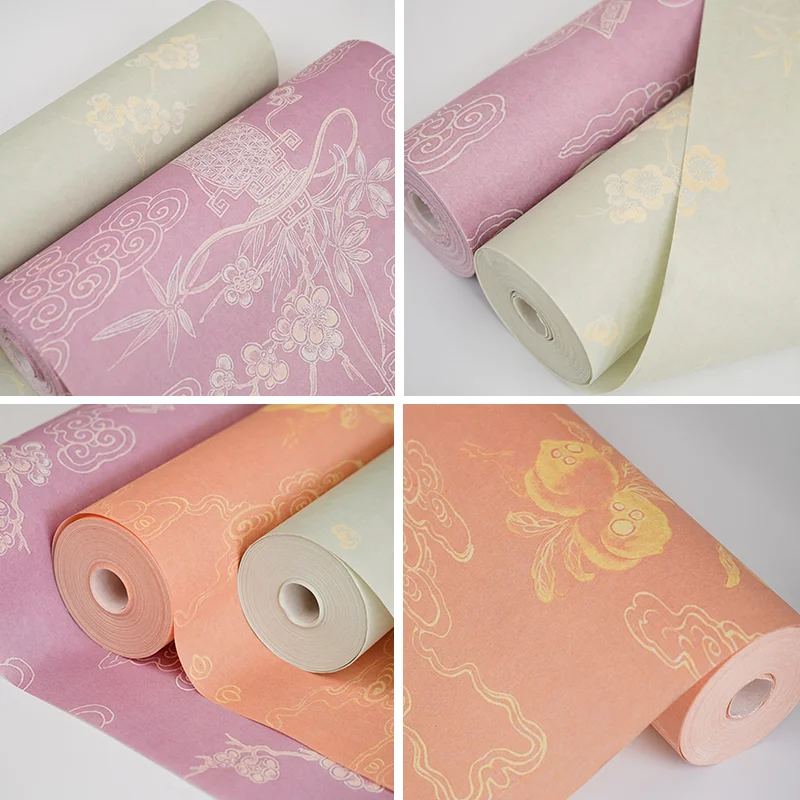 Rolling Xuan Paper Print Auspicious Cloud Flower Pattern Calligrafia Papier 10mHalf Ripe Xuan Paper Brush Calligraphy Rice Paper