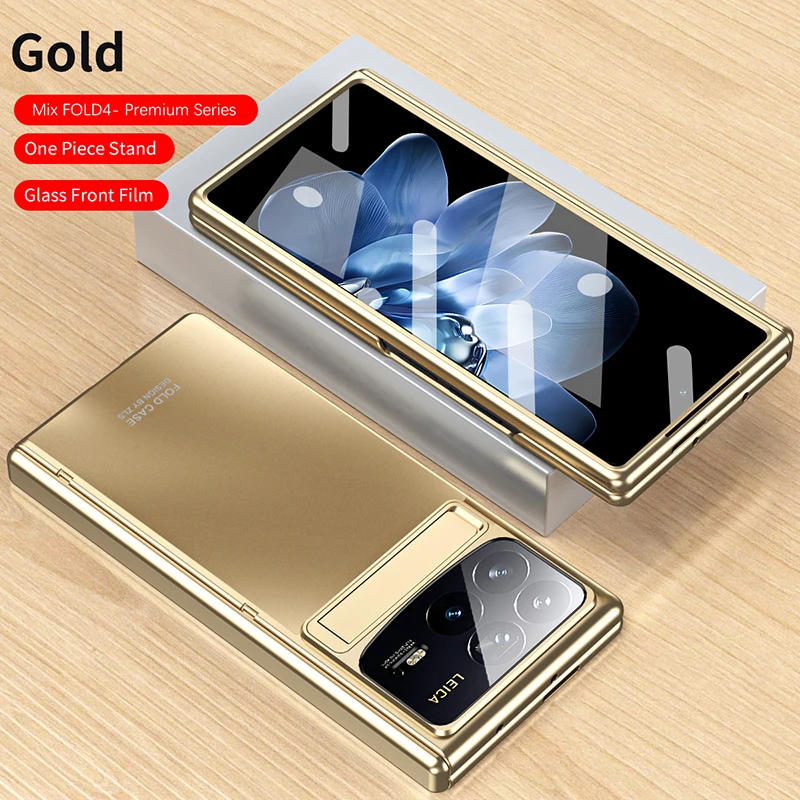 Case For Xiaomi Mix Fold 4 Fold 3 Pure Color Electroplating Full Sand Frosting Stand Shockproof Mobile Phone Case Cover