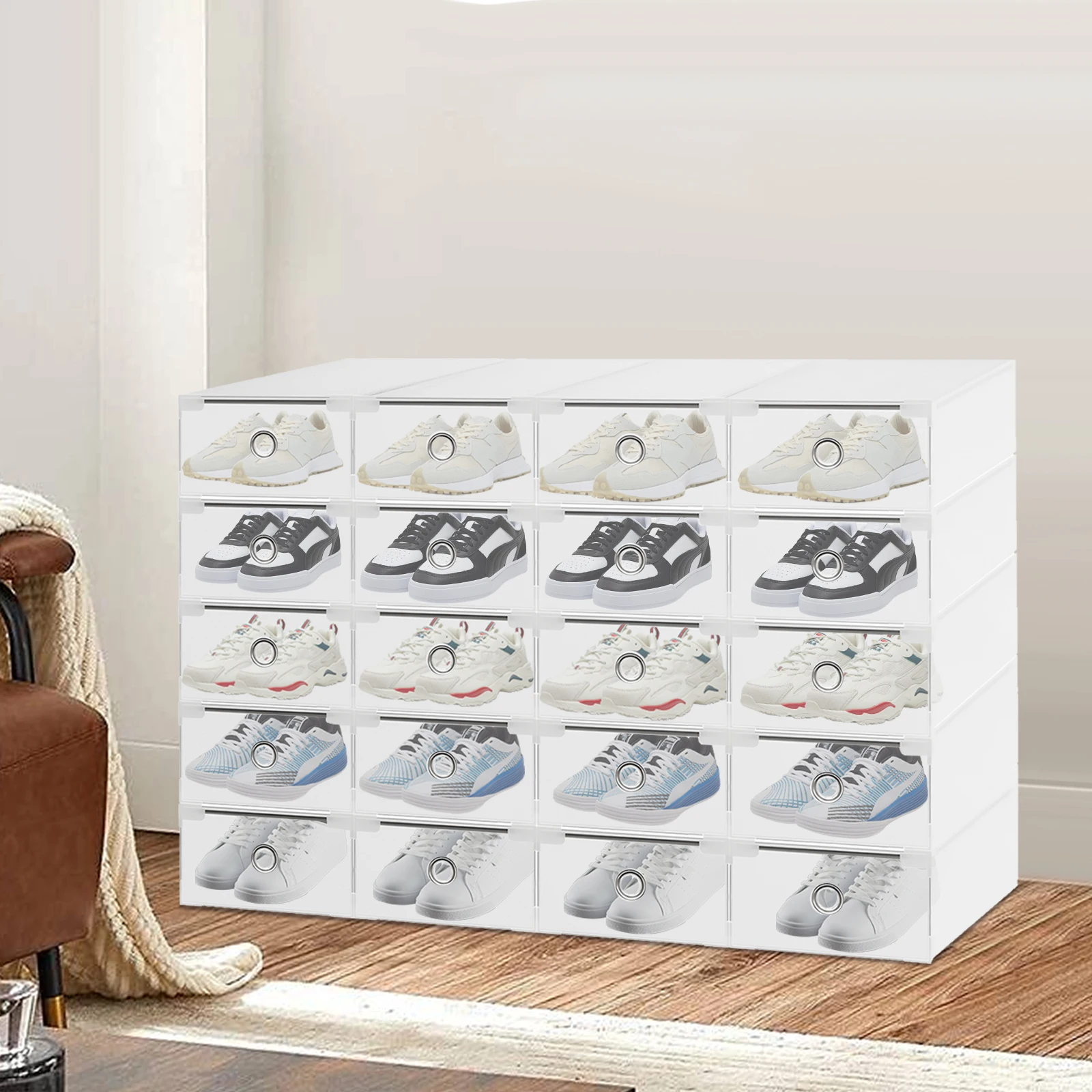 Gestapelte Schuhkartons: Die perfekte Lösung für ordentliche und platzsparende Aufbewahrung