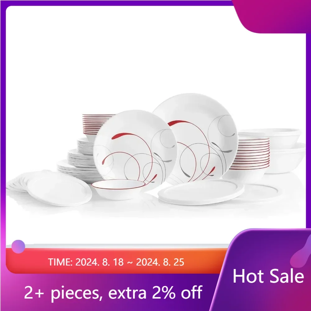 

78 Piece Set, Suitable for 12 Piece Tableware Set, Three-layer Glass and Anti Debris, Lightweight Round Plate and Bowl Set