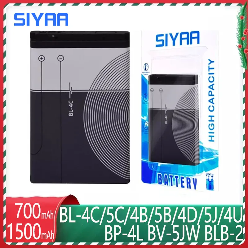 SIYAA Phone Battery BL-5C BL-4C BL-4B BL-5B BL-5J BL-4D BV-5JW BL-4U BL-4UL BL-4CT BL5F BL-5CB BL-5CT BLB-2 BLC-2 BP6M For Nokia