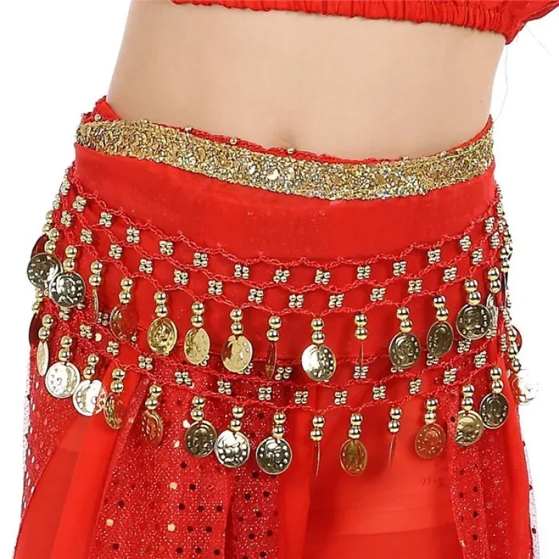 

Kid Shiny Coins Belly Dance Costume Girls Carnival Rave Dancewear Performance Children Wrap Hip Scarf Skirt Buttocks Belt Outfit