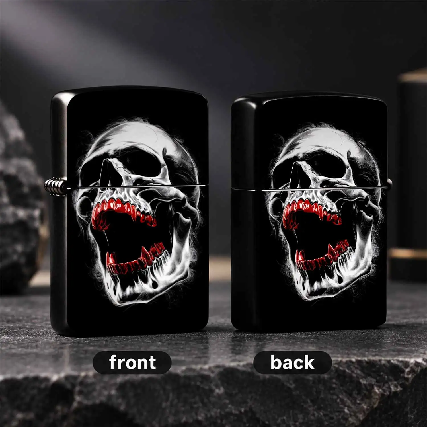 Vintage Vampire Fangs Skull Print, Cool Dark Style Art Pattern Portable Durable , Ideal For Daily Use Outdoor Camping Starter, Unique Collectible Gift For Gothic Enthusiasts Men Holiday Birthday Present A Fun And Humorous Lighter