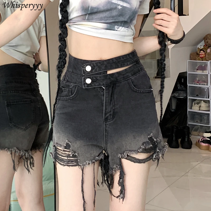 Gradient Jeans Shorts Women Summer Clothing Pants High Waisted Shorts Feamle Fashion Casual Hole Pantalones Cortos De Mujer