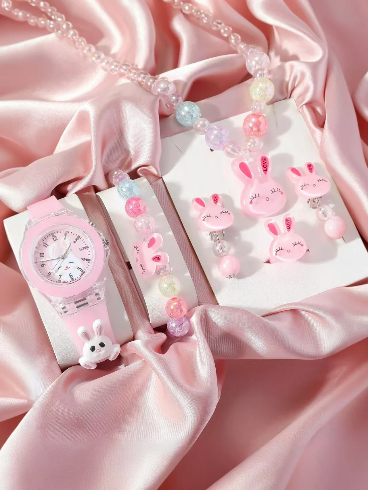 

Набор из шести предметов кварцевых часов с милым розовым кроликом, подходит для подарков на Рождество и праздник