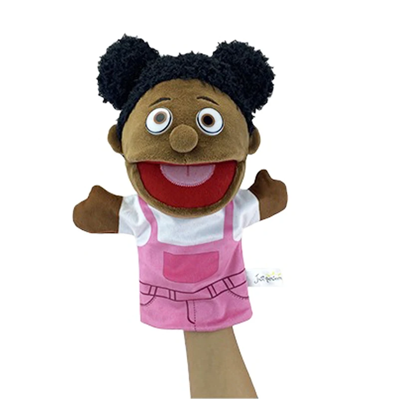 1/2/6pcs Black Skin Family Member Hand Puppet Open Mouth Stuffed Glove Role Play Toy Story Telling Prop Mom Ventriloquist Muppet