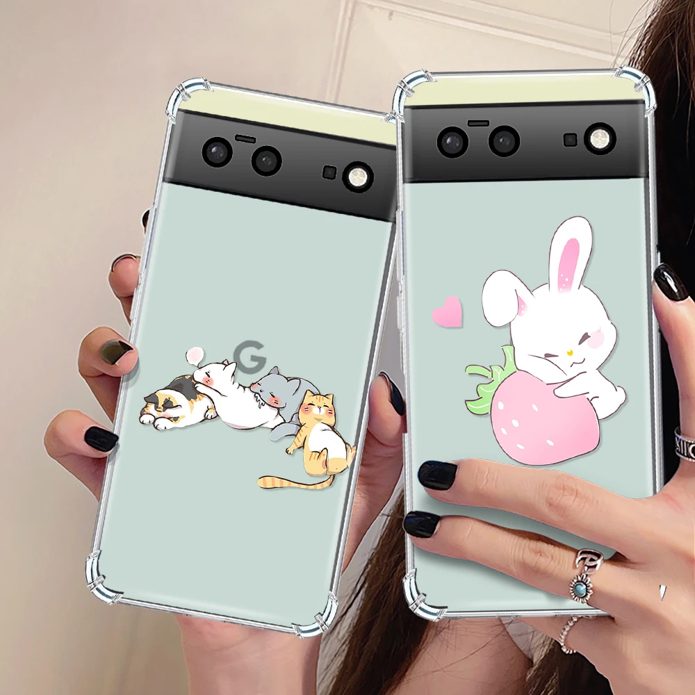 For Google Pixel 7a Phone Case Cute Cat Rabbit Cover  for Pixel 7Pro 7 6a 6 6Pro Shockproof Soft TPU Luxury Transparent Capinha